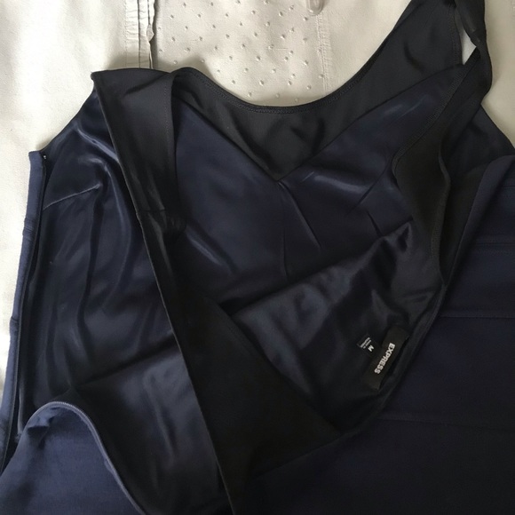 Express Navy with Black Sheer Accent Body Con Dress  Flattering Seaming Detail - Picture 10 of 10